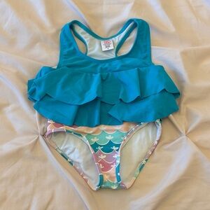 Girls Swim Ruffle Swimsuit in Teal and Pastel